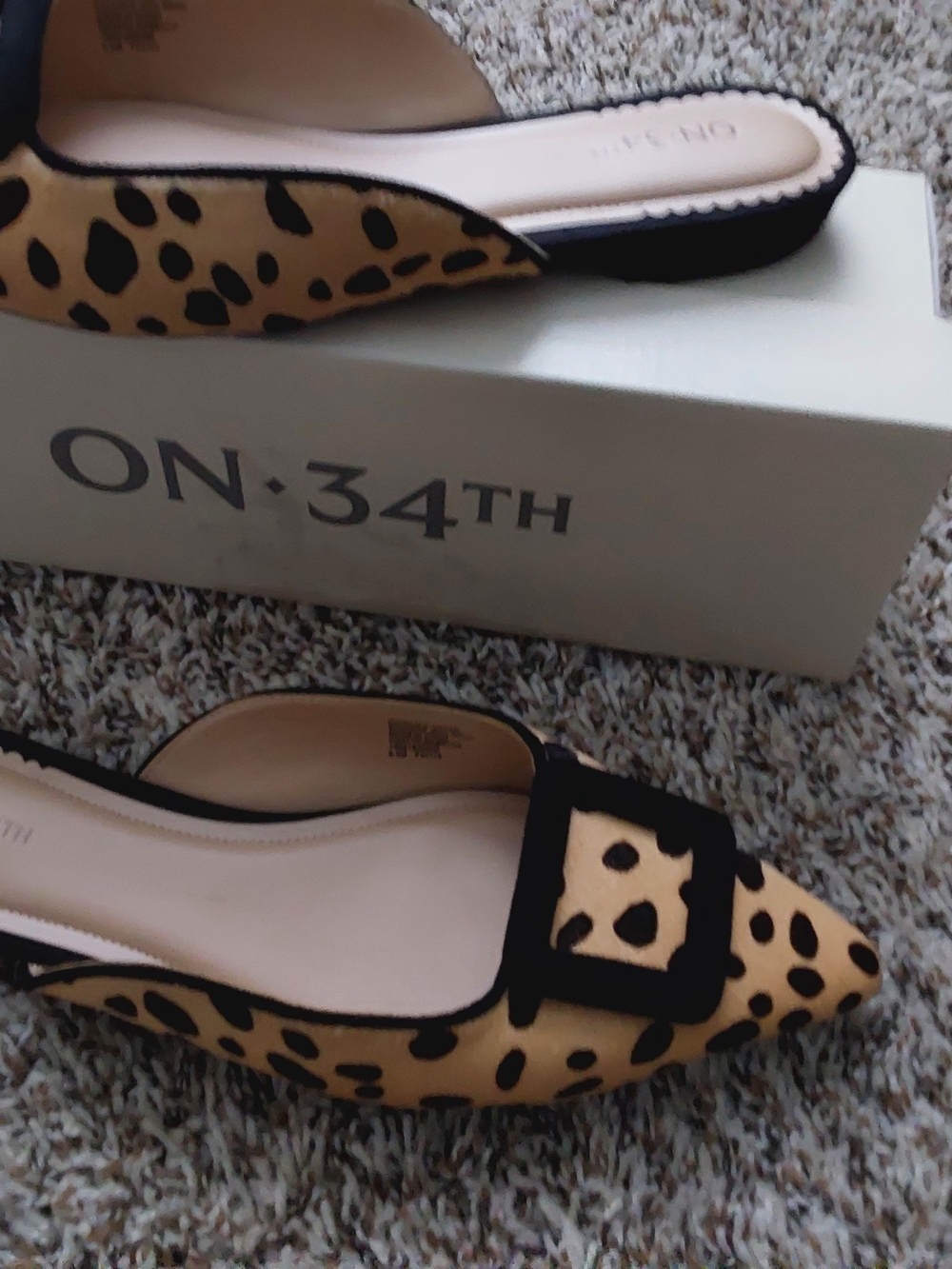 ON 34TH Leopard Print Pointed Flat with Black Trim
